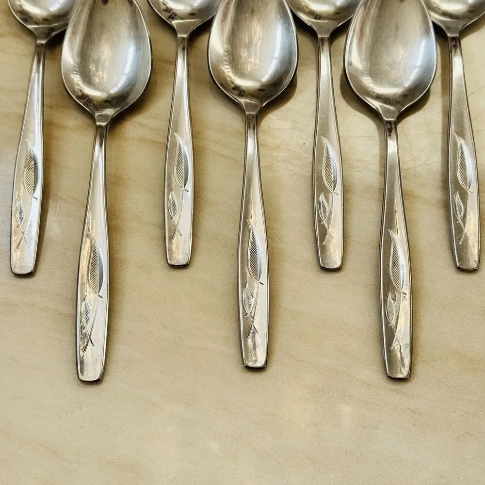 7pc INTERNATIONAL Whispering Leaves-Autumn Leaf Stainless Teaspoons 5 5/8”